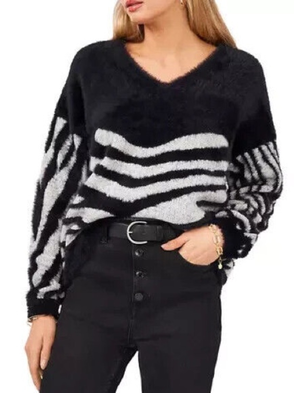 Vince Camuto Zebra Print Eyelash Sweater- Size S
